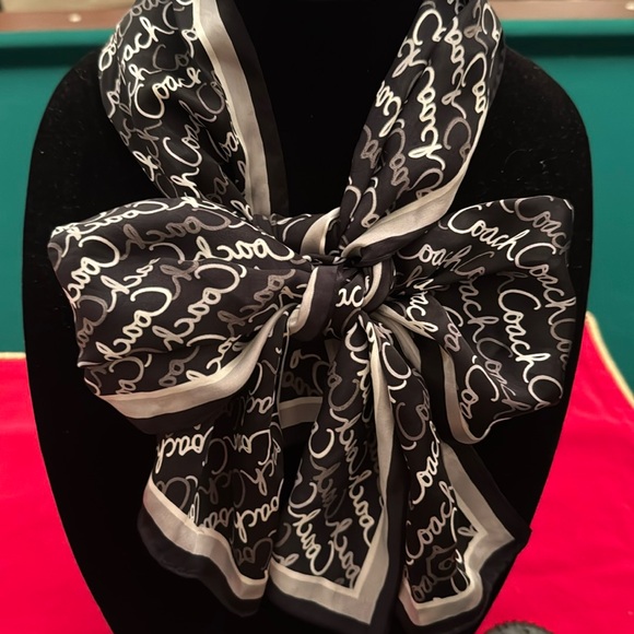 Coach 100% silk signature scarf, black, silver, white.(OLCC) - Picture 1 of 8